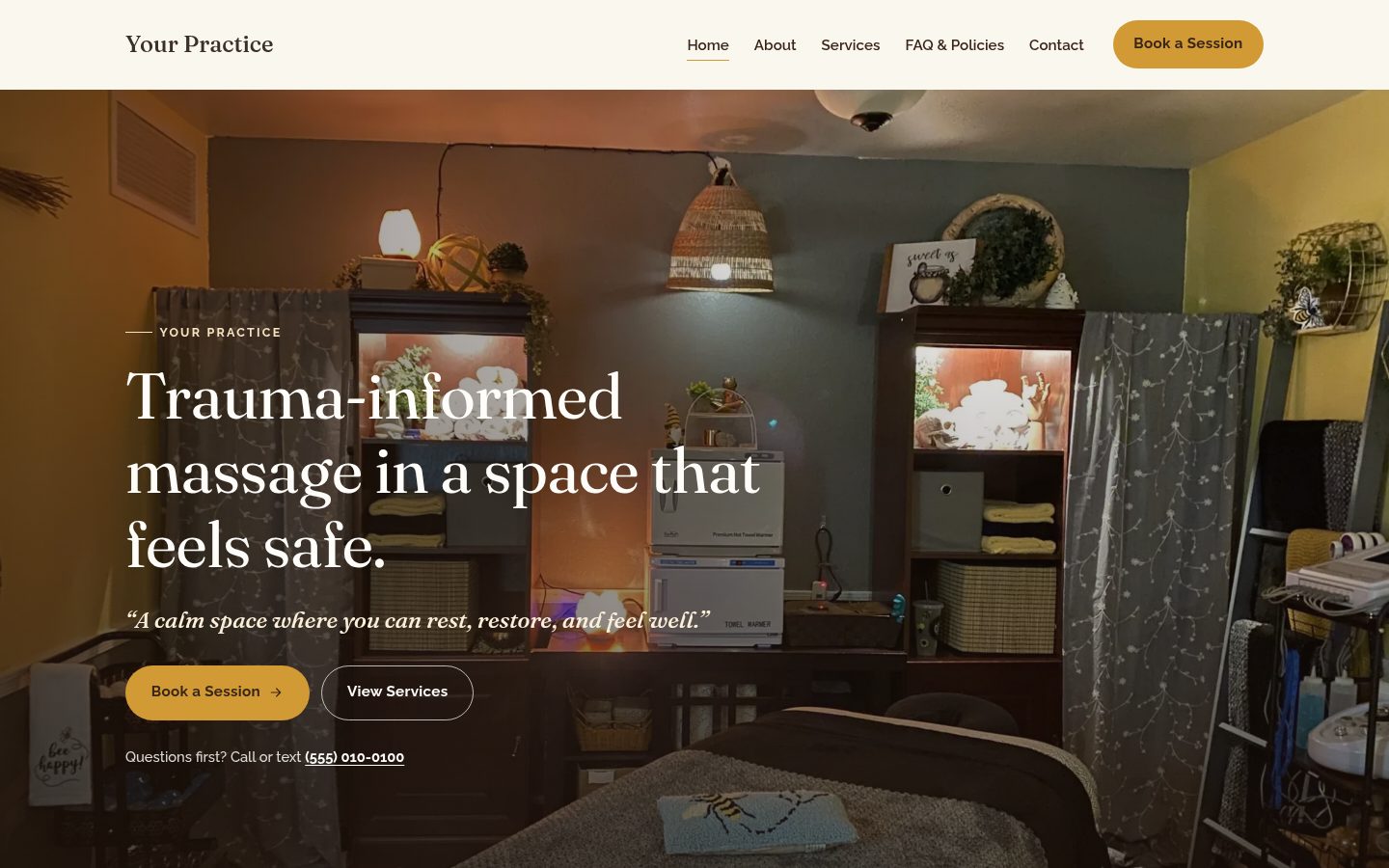 Home page of a massage practice we rebuilt